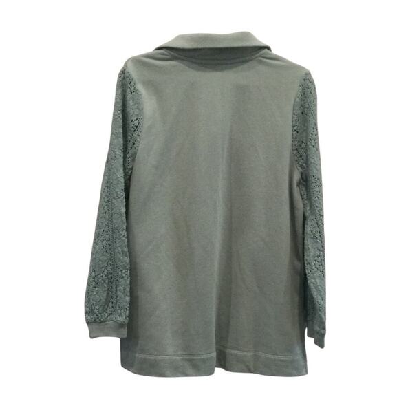 Soft Surroundings Crochet French Terry Tunic Top Size Large Teal Blue Boho Beach - Picture 7 of 12